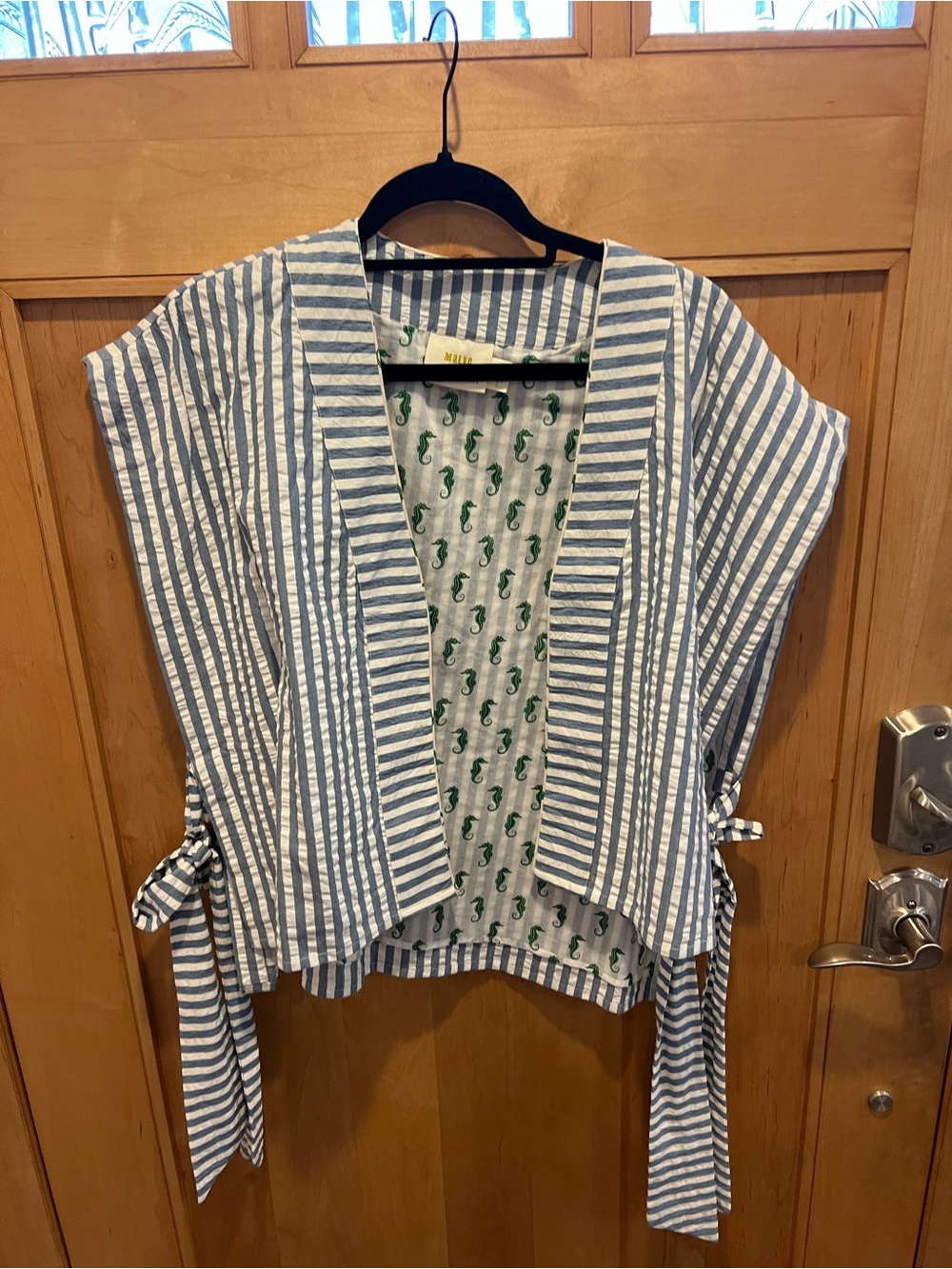 Striped Blue & White Lightweight Wrap Top